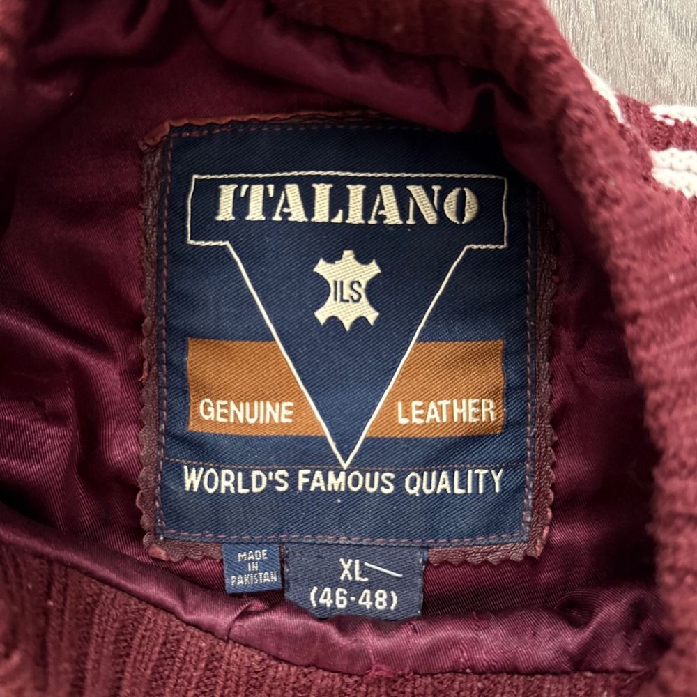 Italiano Vintage Mens XL Leather Colorblock Knit Hybrid Sweater Burgundy White - Picture 5 of 7